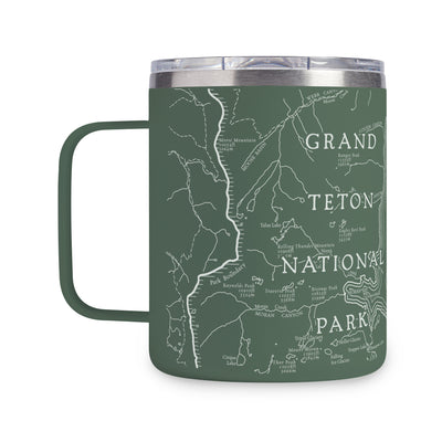 Grand Teton National Park Line Map Coffee Tumbler in Green