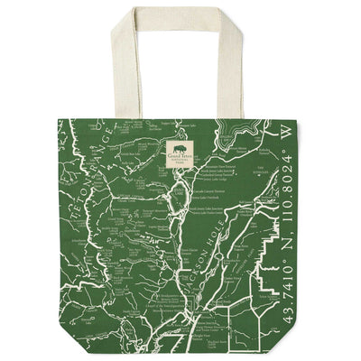 Grand Teton National Park Line Map Recycled Canvas Tote Bag