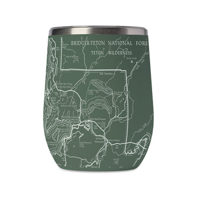 Grand Teton National Park Line Map Wine Tumbler in Green