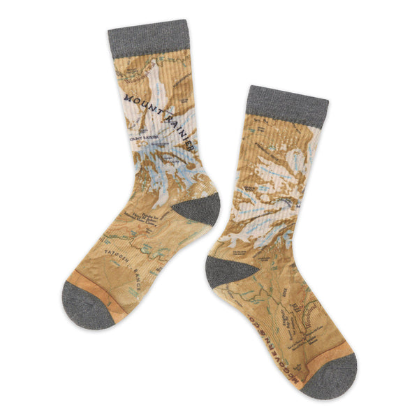 Mount Rainier National Park Map Socks | McGovern & Company